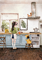 【韩国插画家Aeppol 的「森林女孩日记」系列插画】—— 洋葱、胡萝卜，卷心菜…今天的午餐是什么呢？好期待喔 ~ 