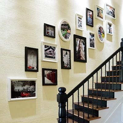 创意楼梯走廊照片墙 相框墙欧式梯形相片墙...