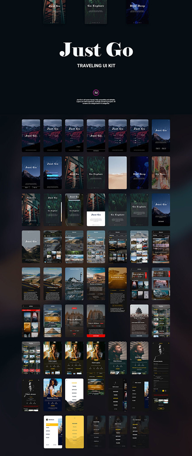 酷炫的旅行类APP UI KITS套装[...