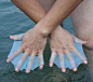 These webbed finger swimming fins slip over your fingers and essentially give you webbed fingers so you can swim a whole lot faster and easier. Perfect for scuba diving, snorkeling, surfing, competiti...: 