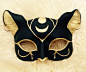 新！ Demi Bast  - 黑色埃及猫女神皮面具 - 化妆舞会面具，猫面具，节日面具，狂欢节面具，新年前夕面具。
