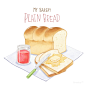 黄油面包切片 草莓果酱 美食手绘 水彩手绘 美食插画设计PSD_平面设计_绘画插图