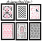 Vintage / Modern Inspired Baby Nursery Prints Collection  -Set of 6 - 8x10 Prints -Baby Pink Grey White   (UNFRAMED)