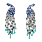 这对 Peacock 孔雀耳坠是 Chopard 在2015年巴黎时装周上推出的高级珠宝作品，来自「Animal World」动物珠宝系列，整件作品共镶嵌超过1200颗重达30ct的彩色宝石，以突出孔雀斑斓的羽毛色彩。孔雀主题采用蓝色钛金属制作，镶嵌蓝宝石、紫水晶，屛羽采用白金制作，镶嵌蓝宝石、石榴石、沙弗莱石、碧玺。 ​​​