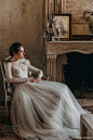 divine atelier 2020 bridal illusion long sleeves sweetheart neckline heavily embellished bodice a line ball gown a line wedding dress (4) mv