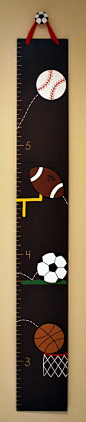 All Star Sports Wooden Growth Chart, handpainted, FREE nail cover and personalization.