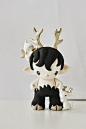 Micro munny faun in black with elf and jackalope bunny