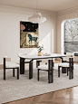 黑色实木餐桌家用奶油风小户型极简侘寂风长方形白蜡木岩板餐桌椅-tmall.com天猫