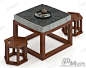 中式灰色大理石桌面八卦阵茶几镂空雕刻六边形矮凳复古桌椅组合