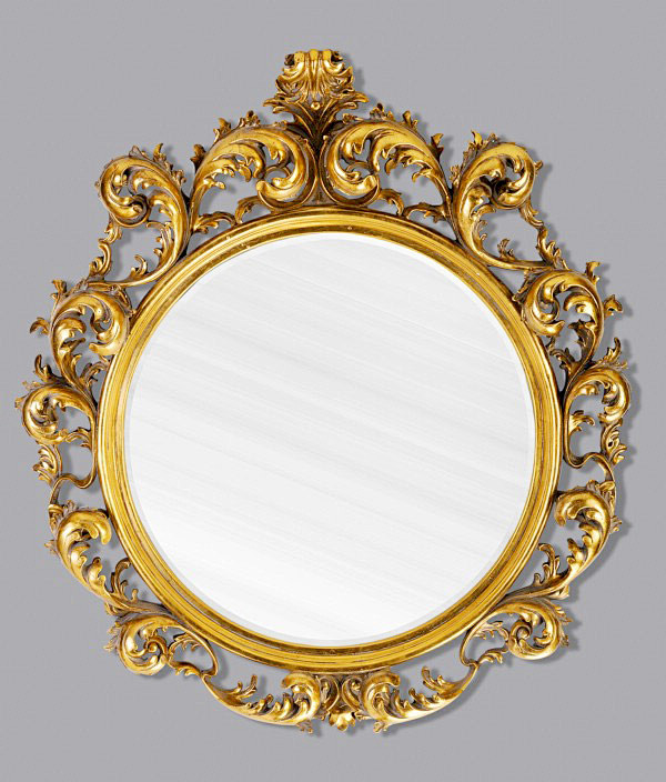 金色欧式花纹圆形树脂装饰镜