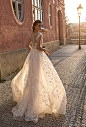 helena kolan 2019 bridal cap sleeves illusion bateau deep plunging sweetheart neckline full embellishment romantic soft a  line wedding dress sheer button back sweep train (5) bv