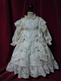 Exquisite Antique white work batiste Dress for french Bebe Jumeau Steiner doll