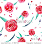 Watercolor vintage flowers pattern. Seamless texture with roses, leaves and lavender. 正版图片在线交易平台 - 海洛创意（HelloRF） - 站酷旗下品牌 - Shutterstock中国独家合作伙伴