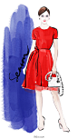 #jjseason插画# #时尚插画# ---#唐嫣# 身着Dior 红色礼服裙，搭配Lady Dior手袋，出席Christian Dior北京大秀 @爱尚Dior迪奥