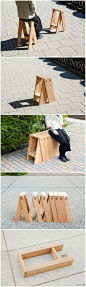 模块化设计的双A折叠凳。设计：日本TORAFU建筑事务所&宫城县石卷市当地工厂
