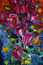 Textured Palette Knife Rose Oil Painting