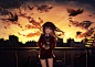 Anime 2480x1761 anime anime girls sky cityscape camera miniskirt birds sunlight