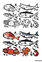 日式料理店视觉毛笔手会海鲜鱼类矢量素材1-设计元素-@美工云(meigongyun.com)