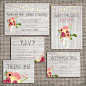 Wedding Invitation Suite Set - Digital, Personalized, Printable, Custom, DIY - RUSTIC, WOOD, String Lights (Wedding Set #14)