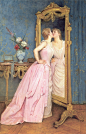 Auguste Toulmouche （1829年9月21日 至1890年10月16日)，法国画家， Marc Charles Gabriel Gleyre的学生，擅长描绘精致的服装和豪华的室内装饰，以及女性每一个动人的瞬间。他的画受到皇室的喜爱，拿破仑三世和欧仁妮皇后都曾收藏他的画作。