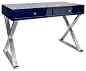 Worlds Away Jared Navy Lacquer Desk with Stainless Steel Base contemporary desks