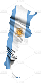 阿根廷地图与旗帜。纹理丝绸布3D插图