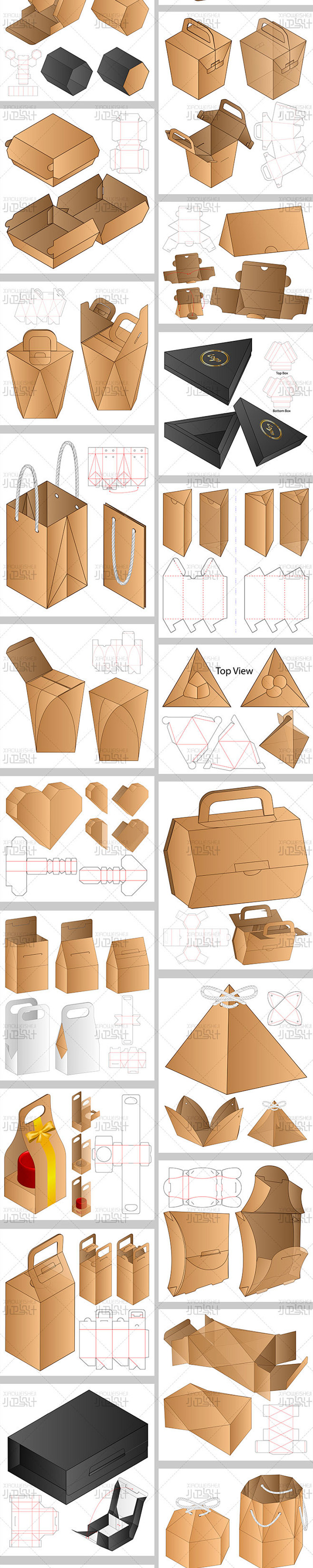 三角梯形异形包装盒袋子刀模展开图3D展示...