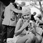 Actress Jayne Mansfield Talking on the Phone and Holding a Kitten