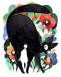 Jiji in the Flowers : Jiji and Kiki from Kiki's Delivery Service.