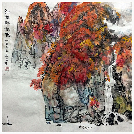 红叶醉秋色。
Red leaves dr...