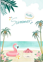 夏季夏天旅游旅行度假海边游泳自然热带植物海报插画PSD素材2425-淘宝网