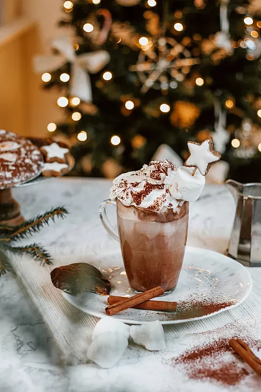 温馨的圣诞咖啡配生奶油和姜饼图片下载