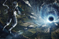 General 2000x1333 anime space astronaut tunnel space art NASA digital art wormholes artificial gravity science fiction futuristic