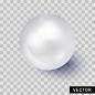 單閃亮的天然白色海珠，光效果隔離在透明背景上。向量圖。3d珍珠球 - oyster with pearl 幅插畫檔、美工圖案、卡通及圖標