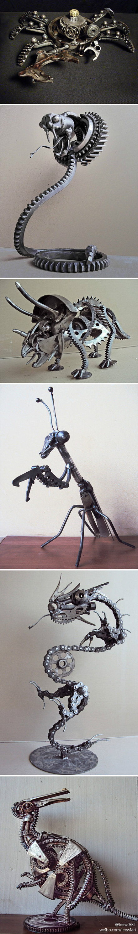 希腊雕塑家Nikos的机械零件雕塑作品。