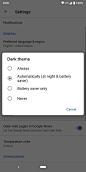 Google News 的暗色主题设定选项