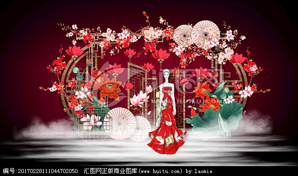 红色新中式婚礼舞台