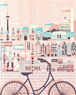 Best Cities to Tour by Bicycle : Illustration "Best Cities to Tour by Bicycle" includes New York, Washington DC, Amsterdam, Berlin, and Copenhagen. There is a story behind the illustration, which initially was a client work (background illustrat