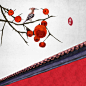 柿子树古墙鹧鸪事事如意意境古典禅意24节气古风水墨画中式中国风古风插画