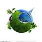 低碳环保生活素材-地球、汽车、大海、帆船