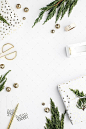 Holiday styled stock photography for business owners and bloggers! Christmas and Holiday Flatlays. Gold polkadots.: