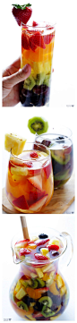 Rainbow Sangria -- Taste the rainbow with this easy white wine sangria recipe!  It's super fun, and super delish! gimmesomeoven.com #drinks #recipe