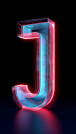 酸性流体彩色玻璃发光字母J模型