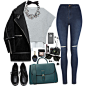 A fashion look from January 2016 featuring crew-neck sweatshirts, black fur coat and high-waisted skinny jeans. Browse and shop related looks.