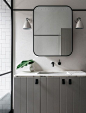 tongue and groove vanity unit for the bathroom basin with leatherstrap handles