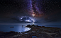 General 2500x1563 nature landscape coast long exposure starry night Milky Way storm sea lighthouse space clouds