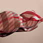 格纹拼条纹莫代尔混纺丝巾 粉葵色/石色 | Burberry 博柏利