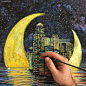 James R. Eads 音乐的漩涡 绘画作品欣赏 超现实主义 艺术插画 艺术 色彩 梵高 插画 手绘 城市 唯美 印象派 CG