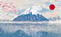 日式手绘樱花富士山背景墙装饰画 客厅电视沙发背景贴画 壁画定制-淘宝网