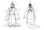 穿明衣・木绵蔓・木绵襷的神职人员
1.垂缨冠
2.木绵鬘 
3.木绵襷
4.明衣
5.袍 
6.表袴 
7.大口 
8.袜
9.石帯的上手 
10.笏
